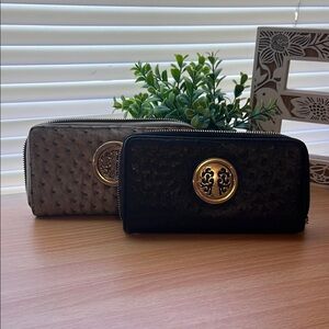 Black and Gray Faux Ostrich skin Wallets with Gold Accents